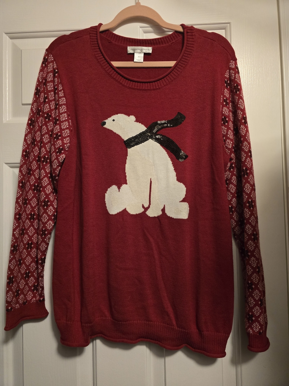 Christopher & Banks Red Crewneck Sweater with Polar Bear Motif